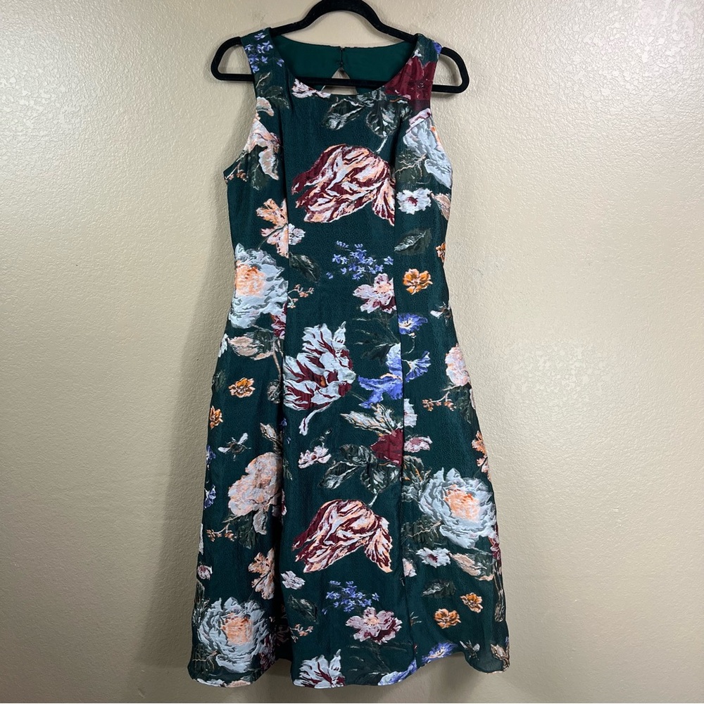 NWT Marchesa Notte Brocade Floral Green Midi Dress - Picture 3 of 10